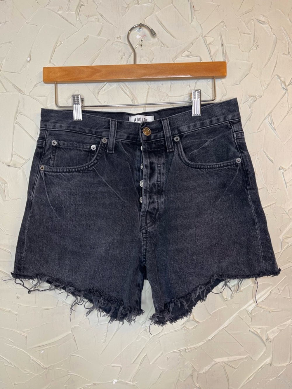 Agolde Jean Shorts Parker Black Denim Cut Offs 26